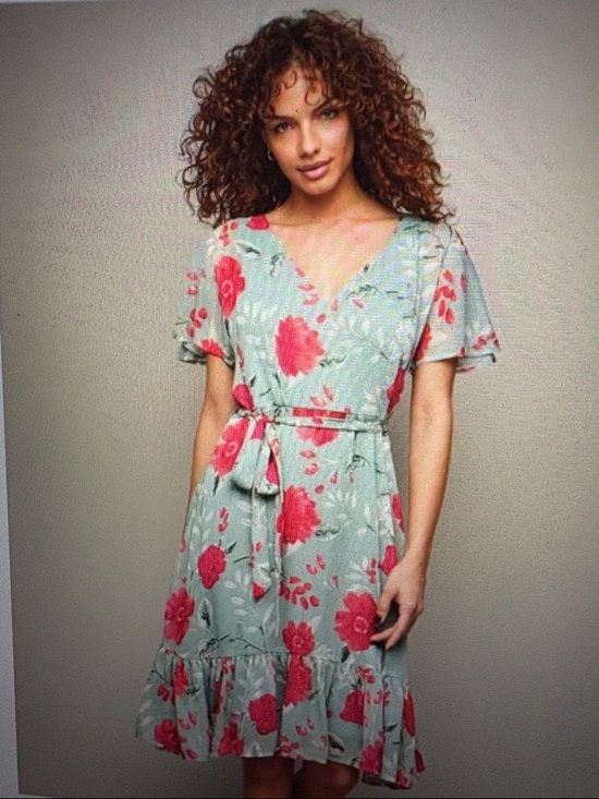 Dresses & Skirts - Floral Midi Dress in Mint with Pink Blooms